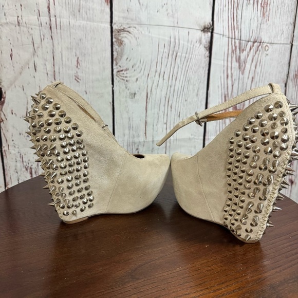 JEFFREY CAMPBELL AUBREY RSK Suede Leather Ankle Strapped Studded platforms 7.5 - Picture 7 of 14